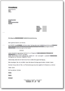 Kündigung Haftpflichtversicherung Word