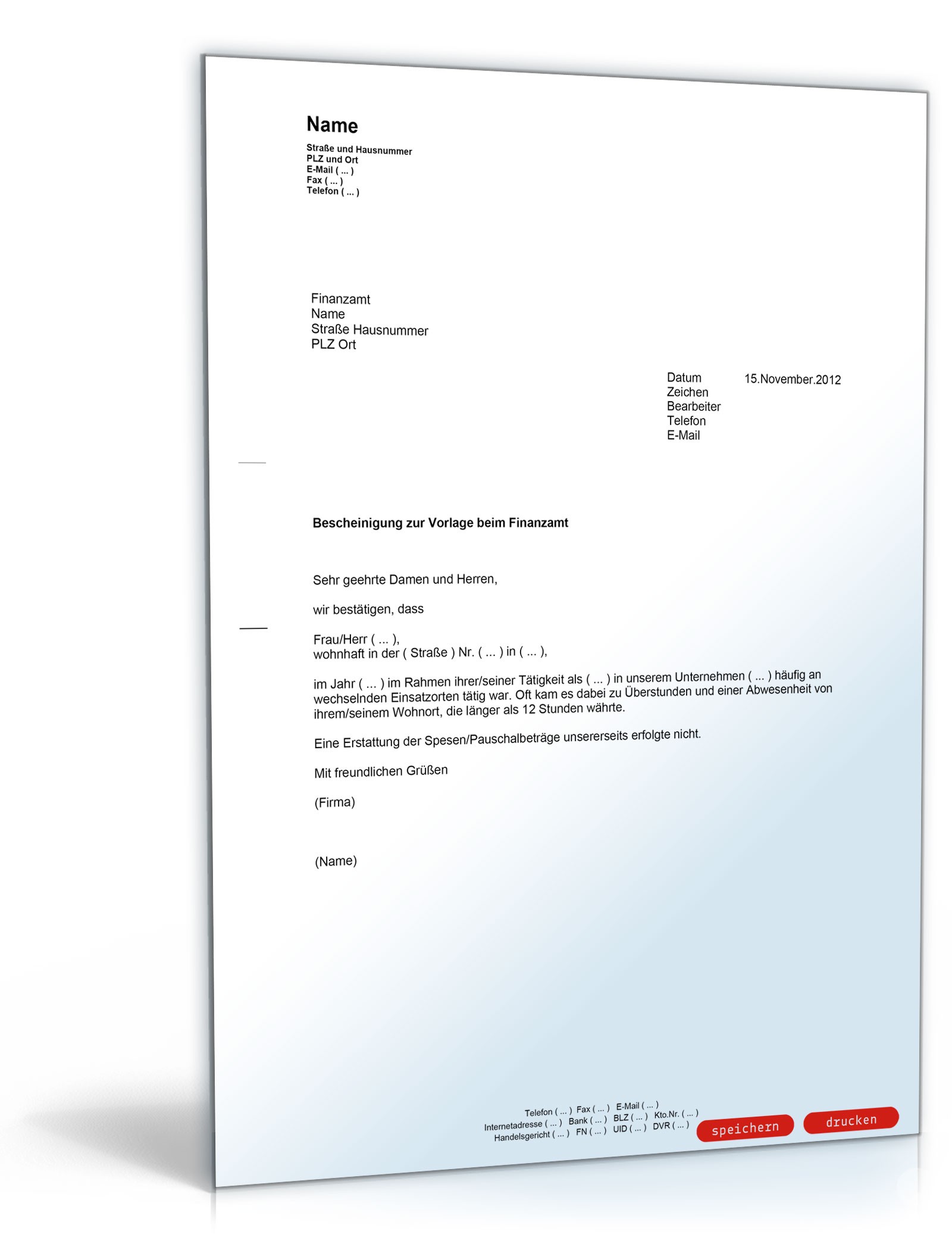 Bescheinigung des Arbeitgebers für das Finanzamt PDF