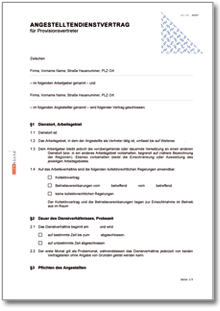 Dienstvertrag für Provisionsvertreter Word