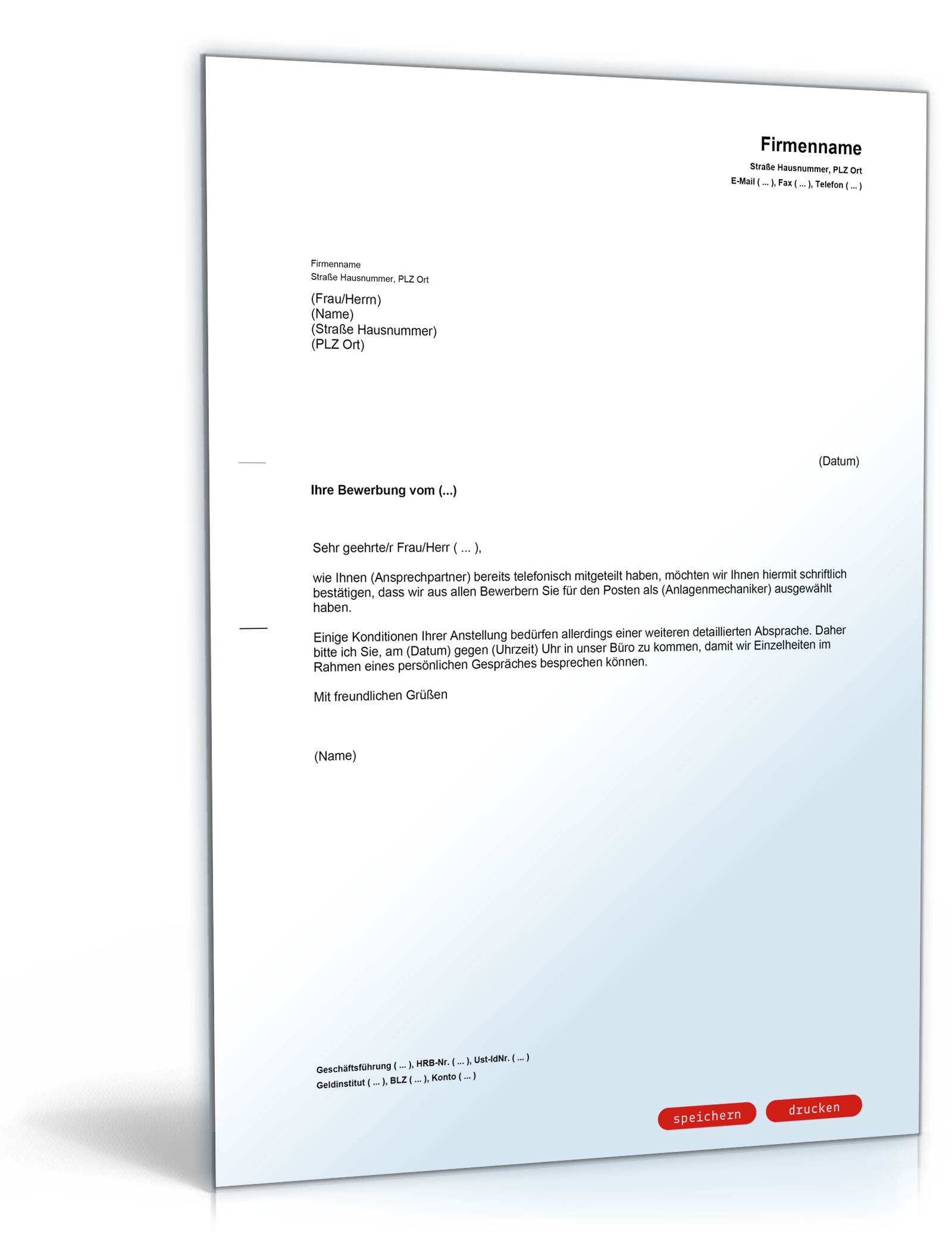 Einstellungszusage mit Terminwunsch PDF