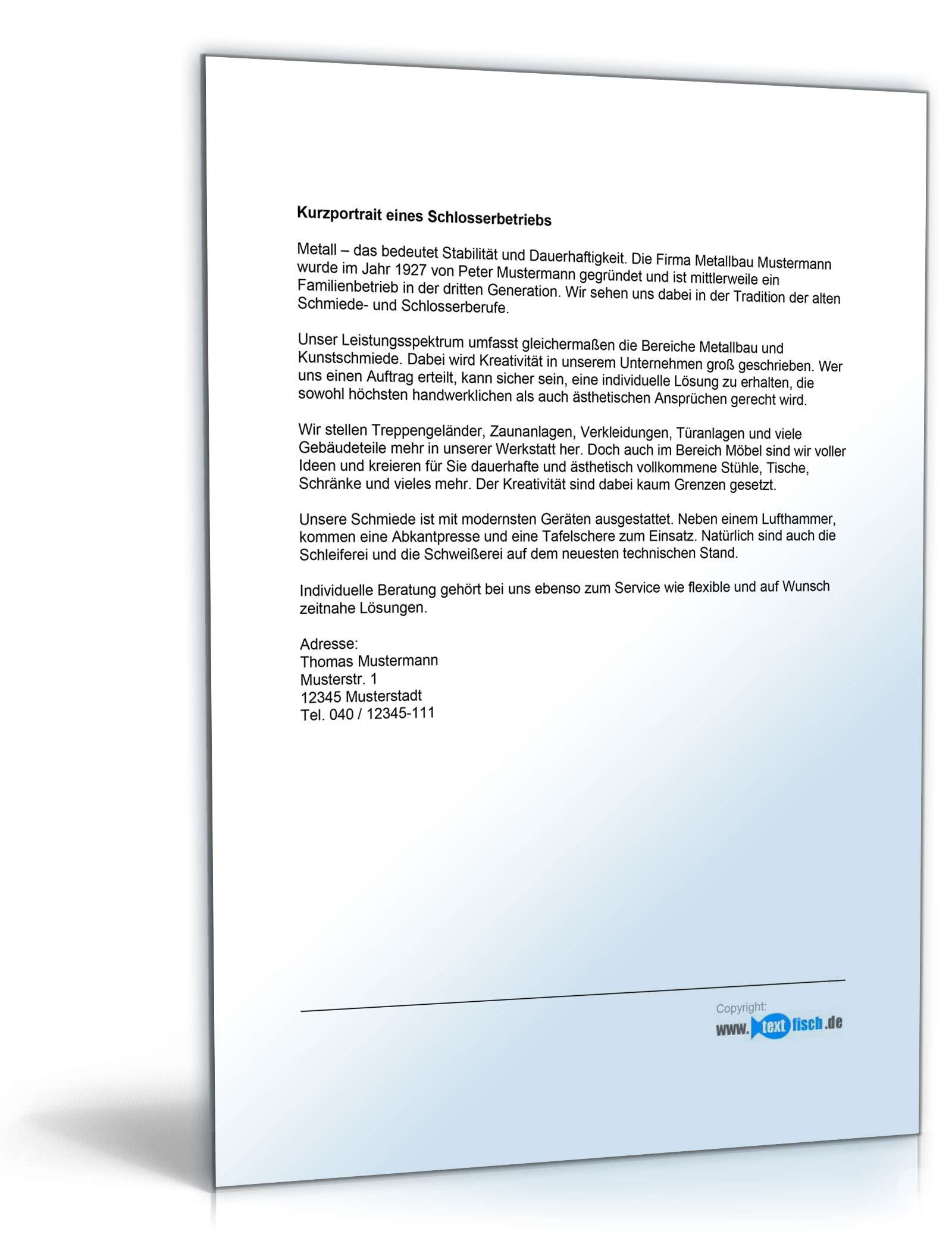 Werbetext für einen Schlosserbetrieb
