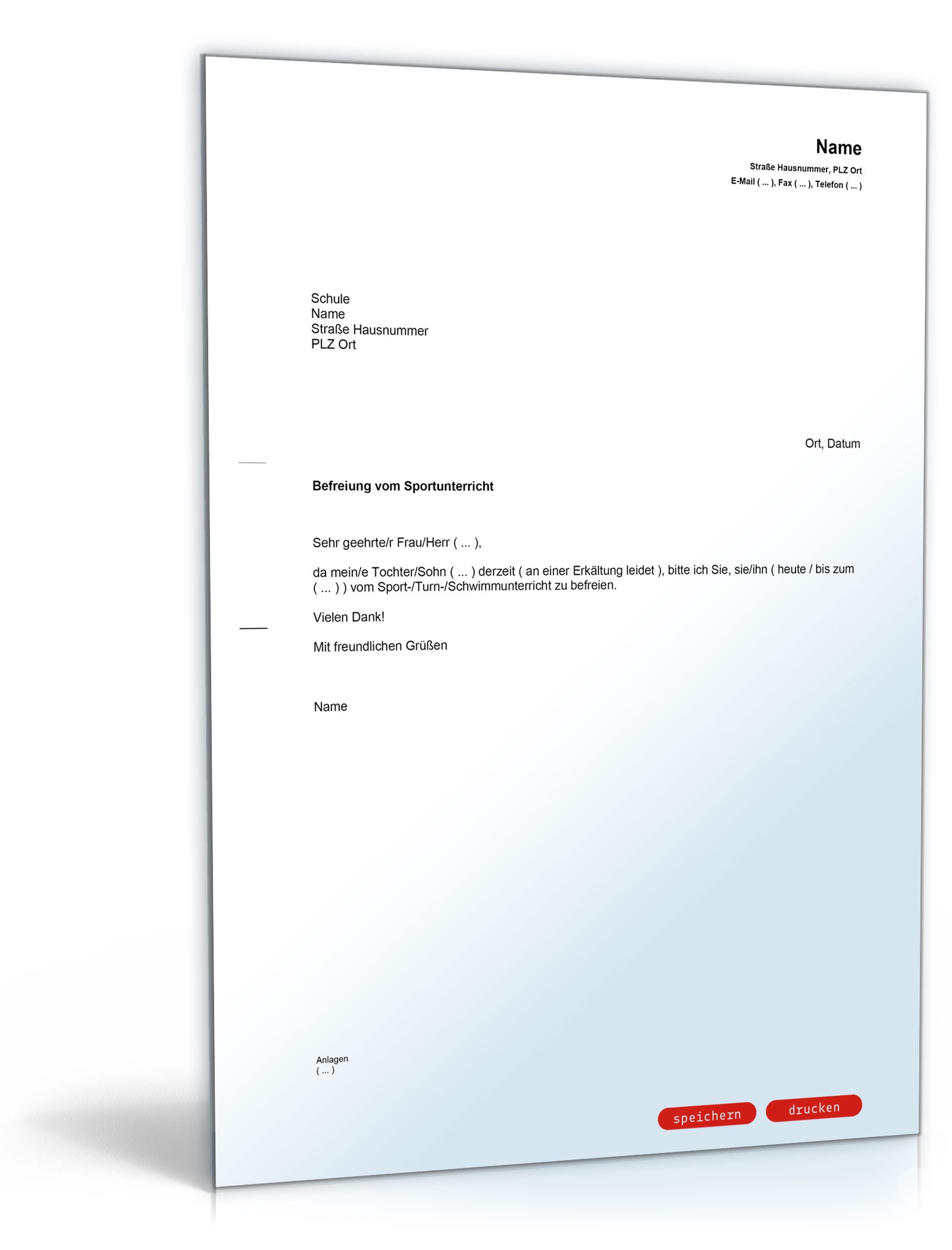 Befreiung vom Schwimm- und Sportunterricht in der Schule PDF