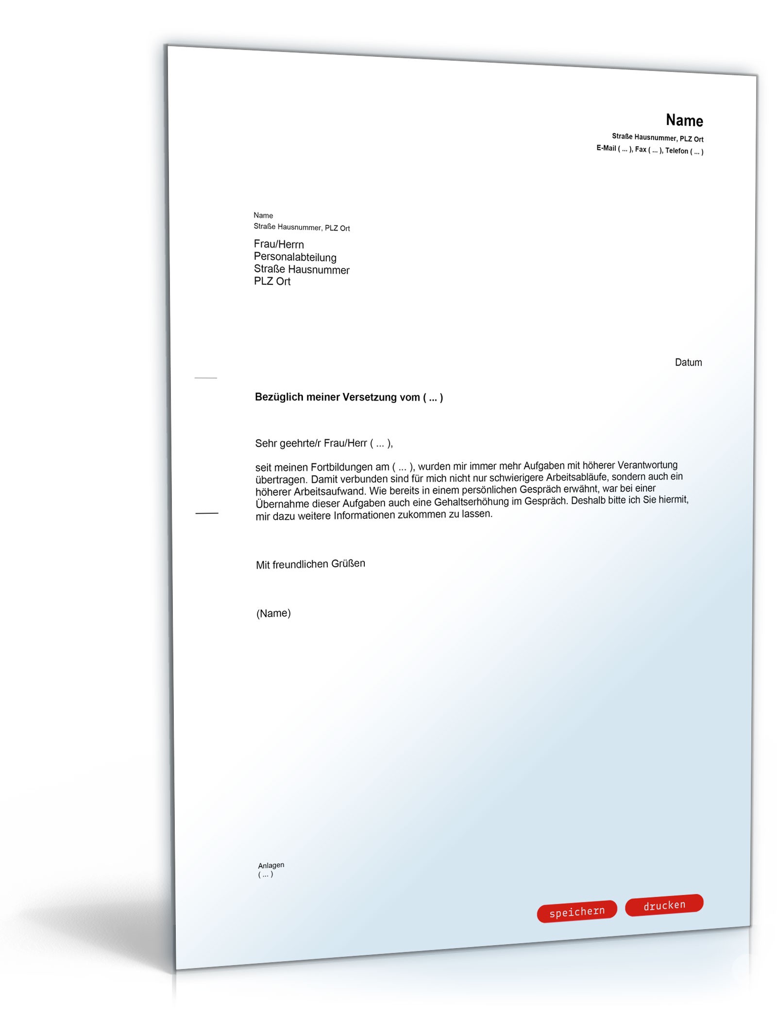 Anschreiben mit der Bitte um Gehaltserhöhung PDF