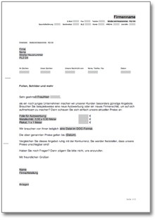 Werbebrief für ein Reklame-Unternehmen Word