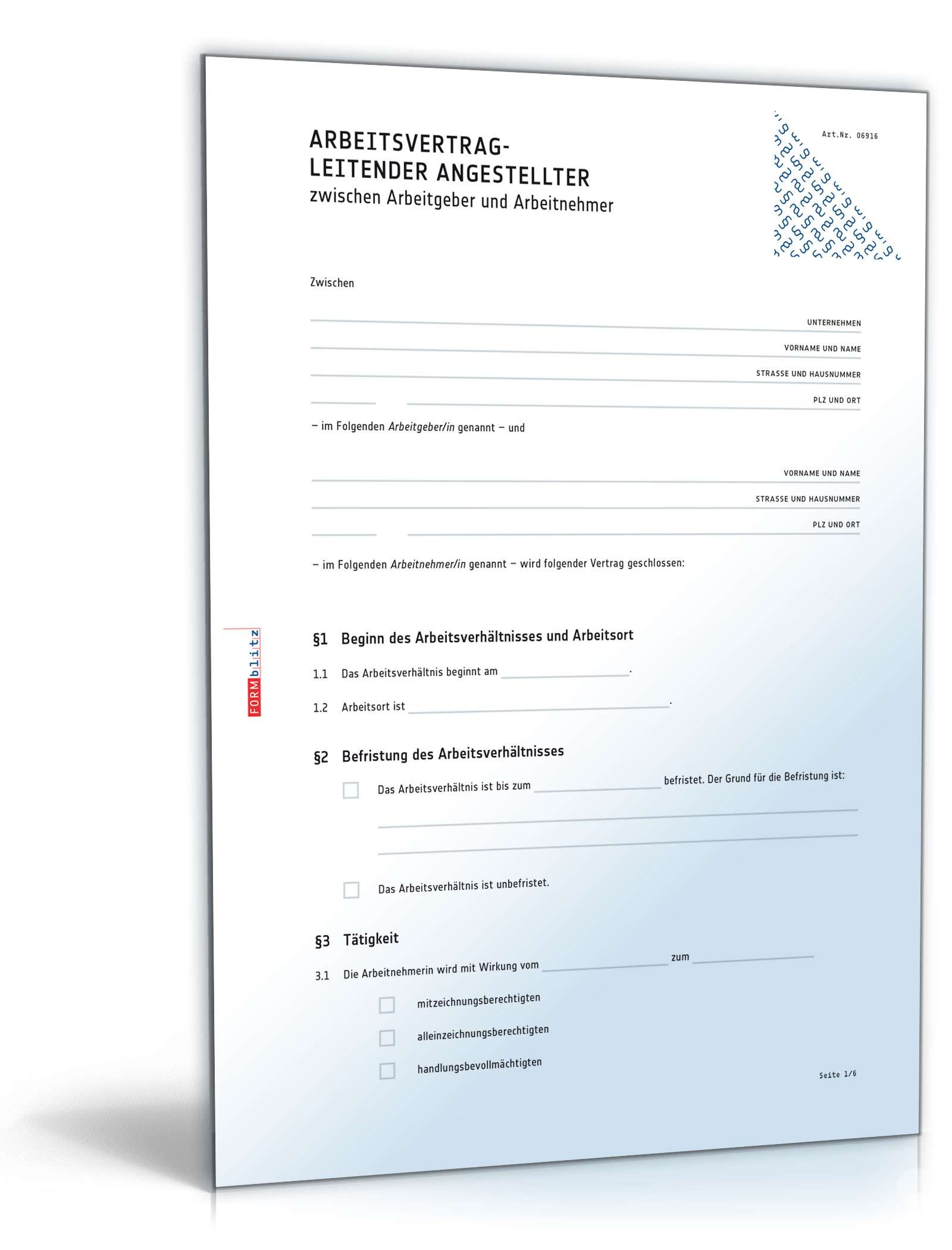 Arbeitsvertrag - leitender Angestellter PDF