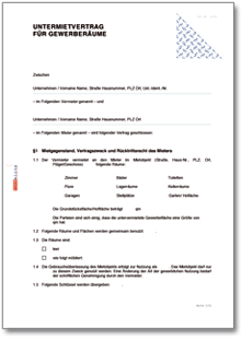 Untermietvertrag für Gewerberäume Word