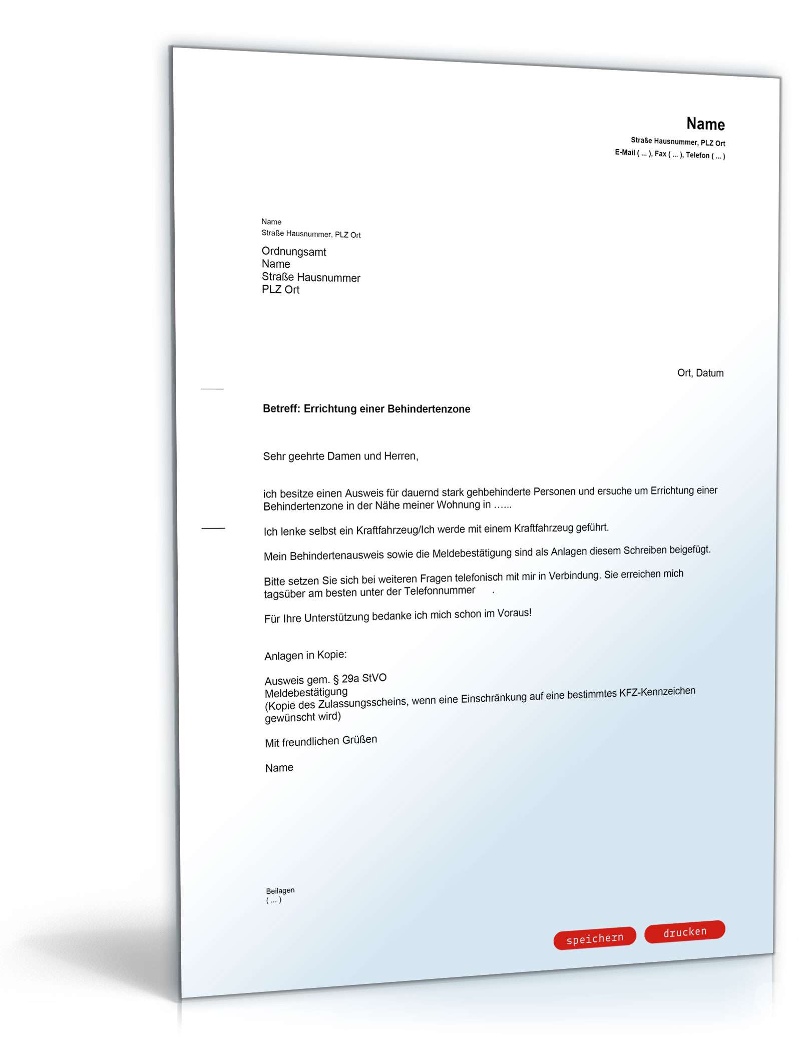 Antrag auf Errichtung einer Behindertenzone PDF