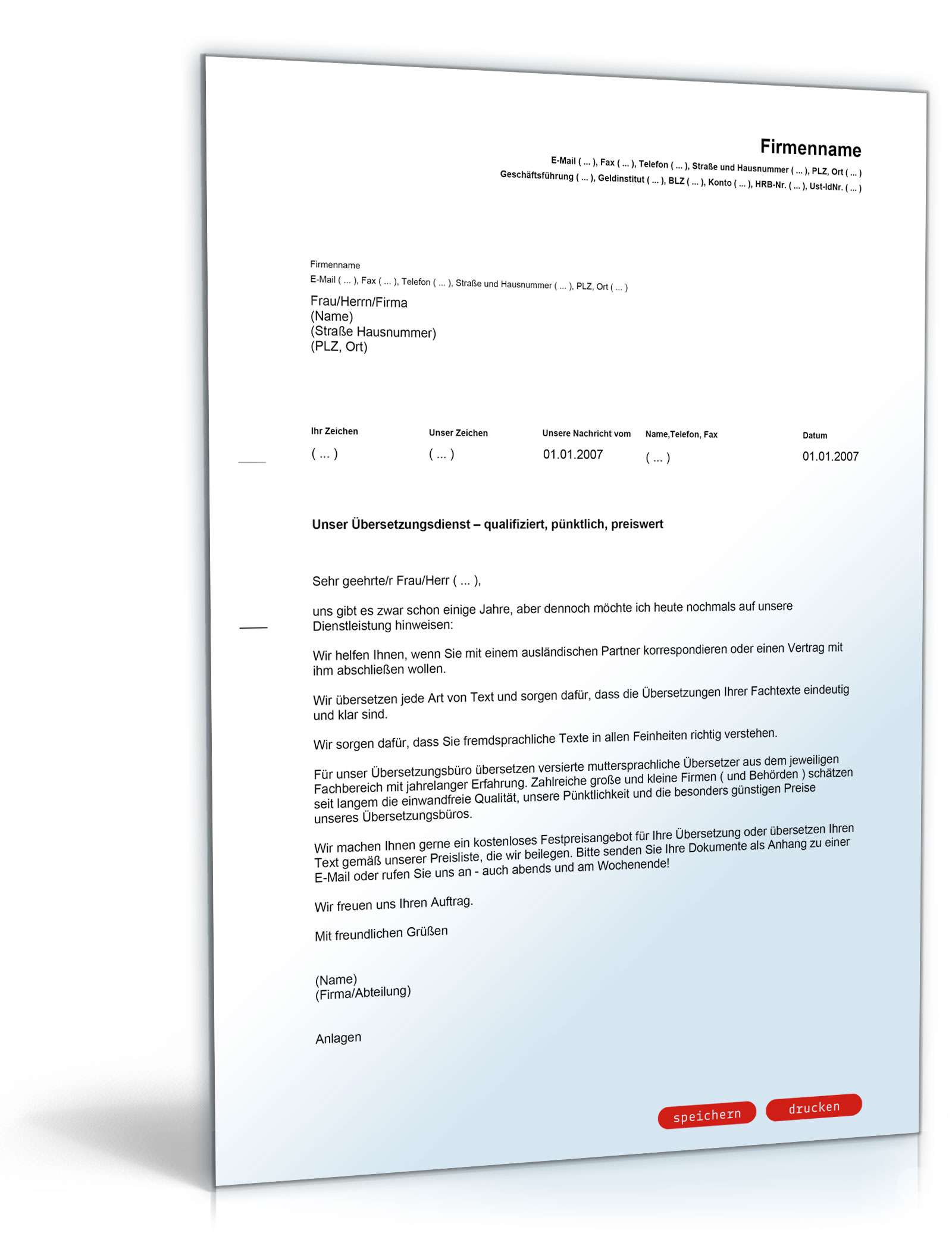 Werbebrief für ein Übersetzungsbüro PDF