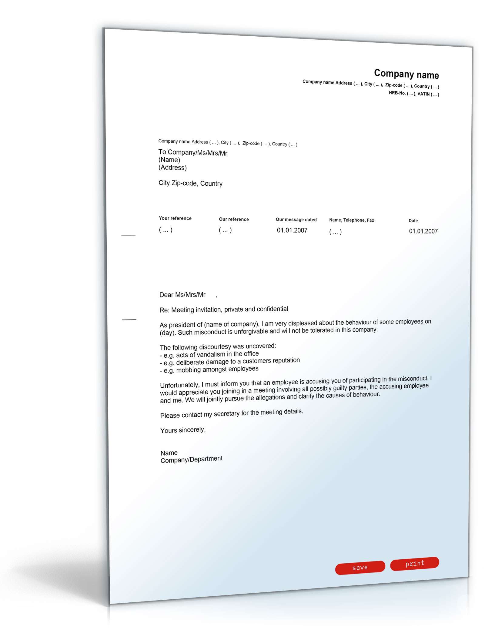 Einladung vertraulicher Gesprächstermin (englisch/deutsch) PDF