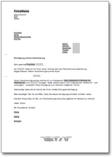 Kündigung Rechtsschutzversicherung Word