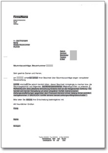 Einspruch an das Finanzamt gegen Säumniszuschläge Word