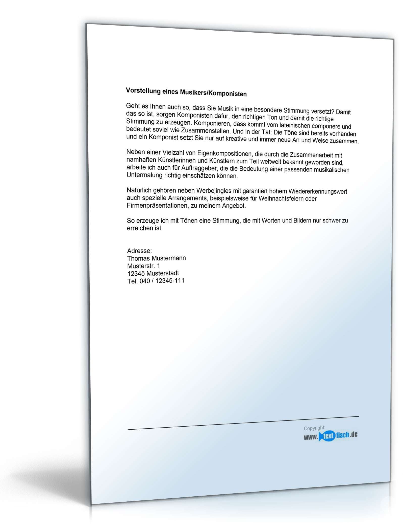 Werbetext für einen Komponist