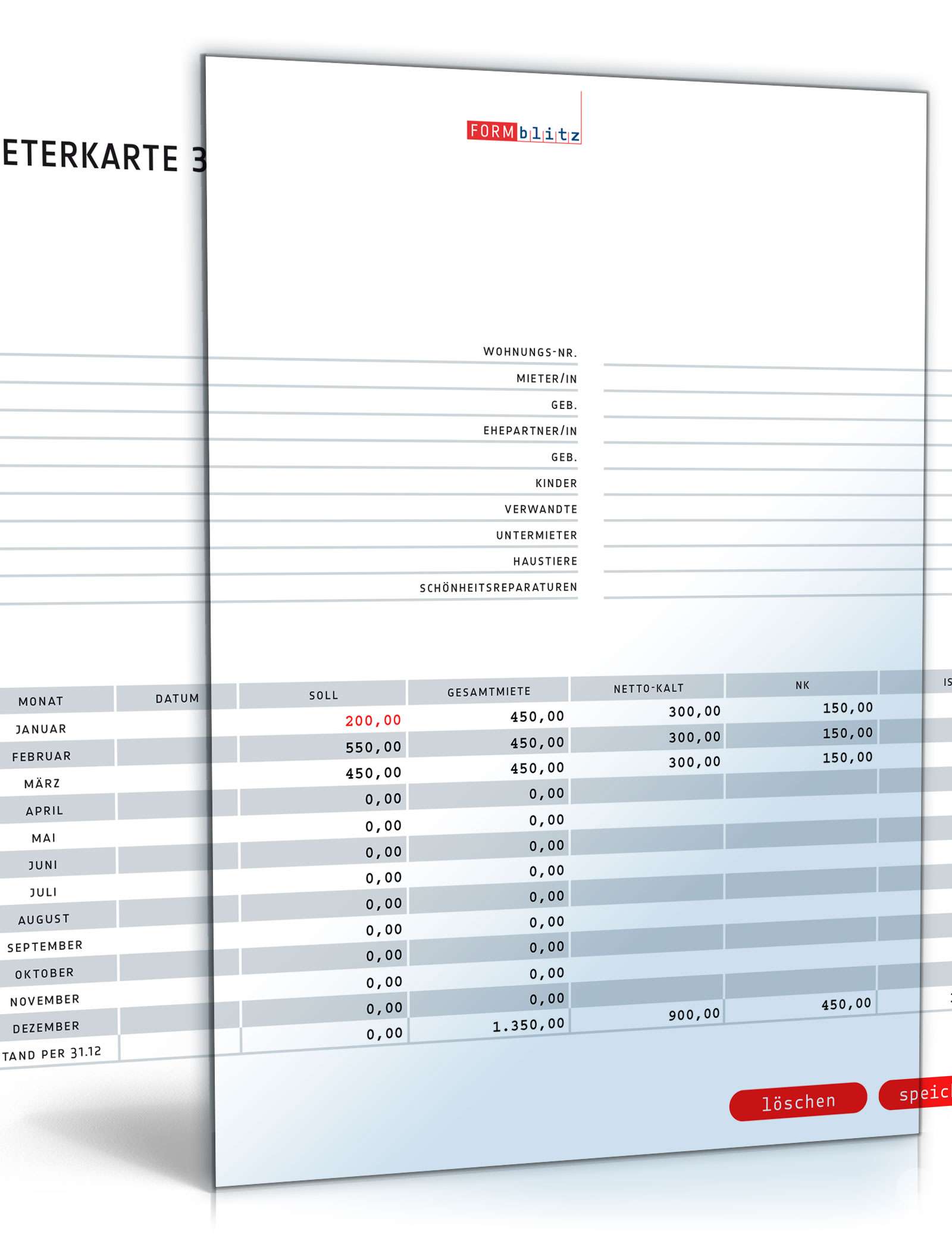 Mieterkarte / Mieterkartei PDF. Seite: 3