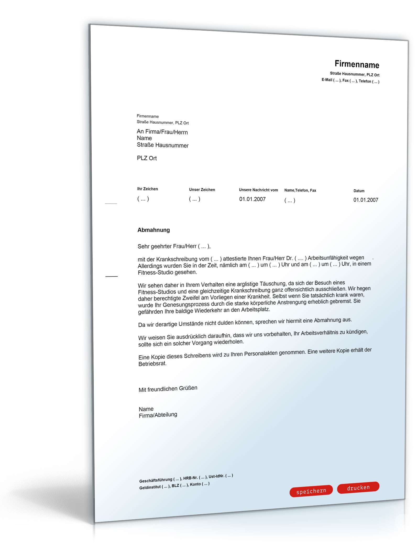 Abmahnung wegen vorgetäuschter Arbeitsunfähigkeit PDF