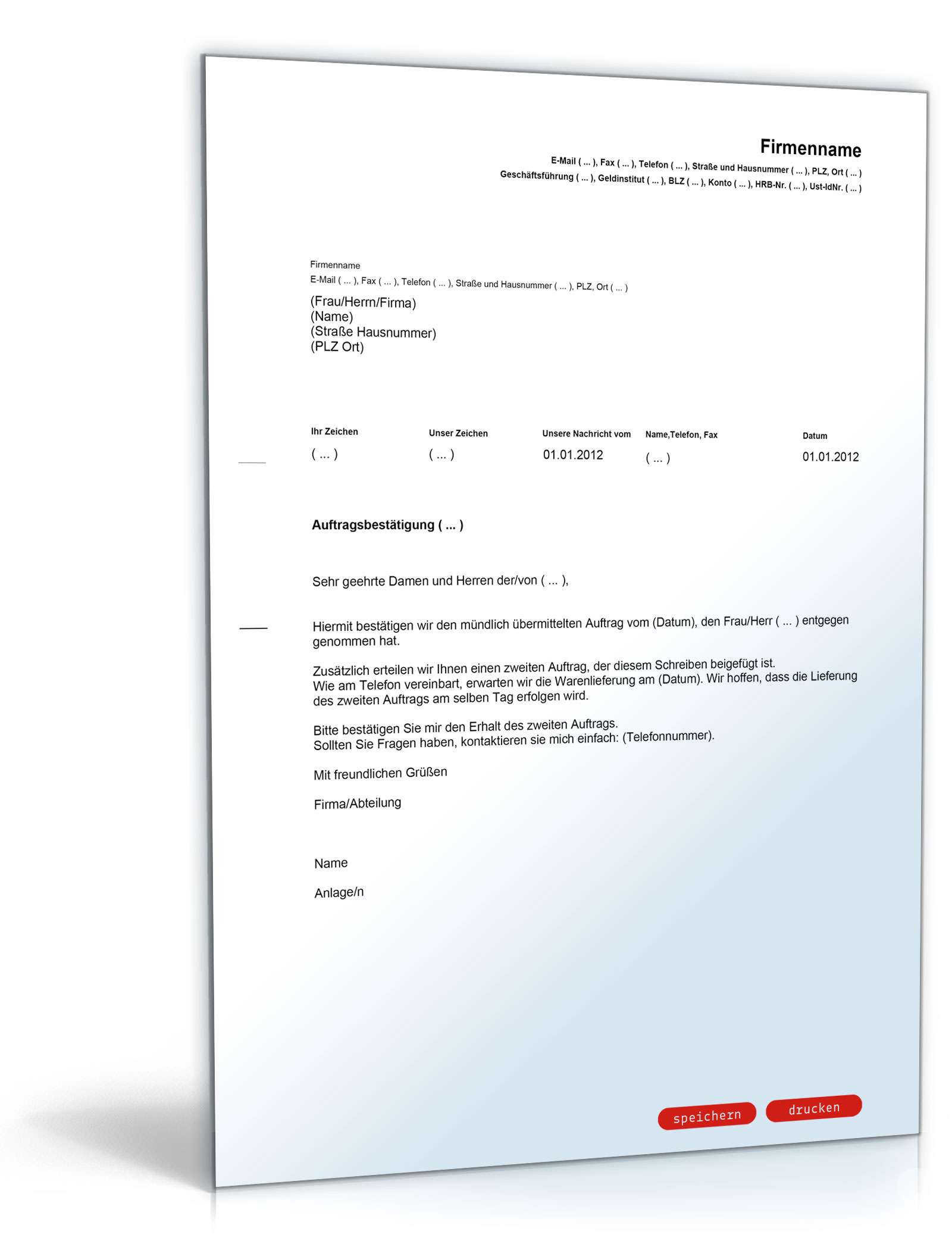 Bestätigung eines telefonischen Auftrags (englisch/deutsch) PDF. Seite: 2