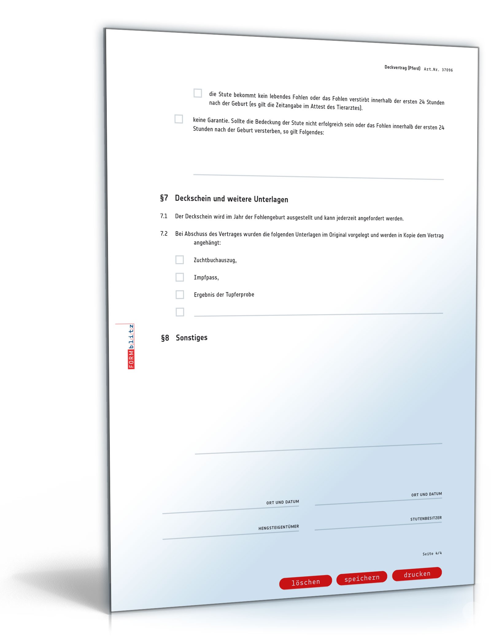 Deckvertrag Pferd PDF. Seite: 4