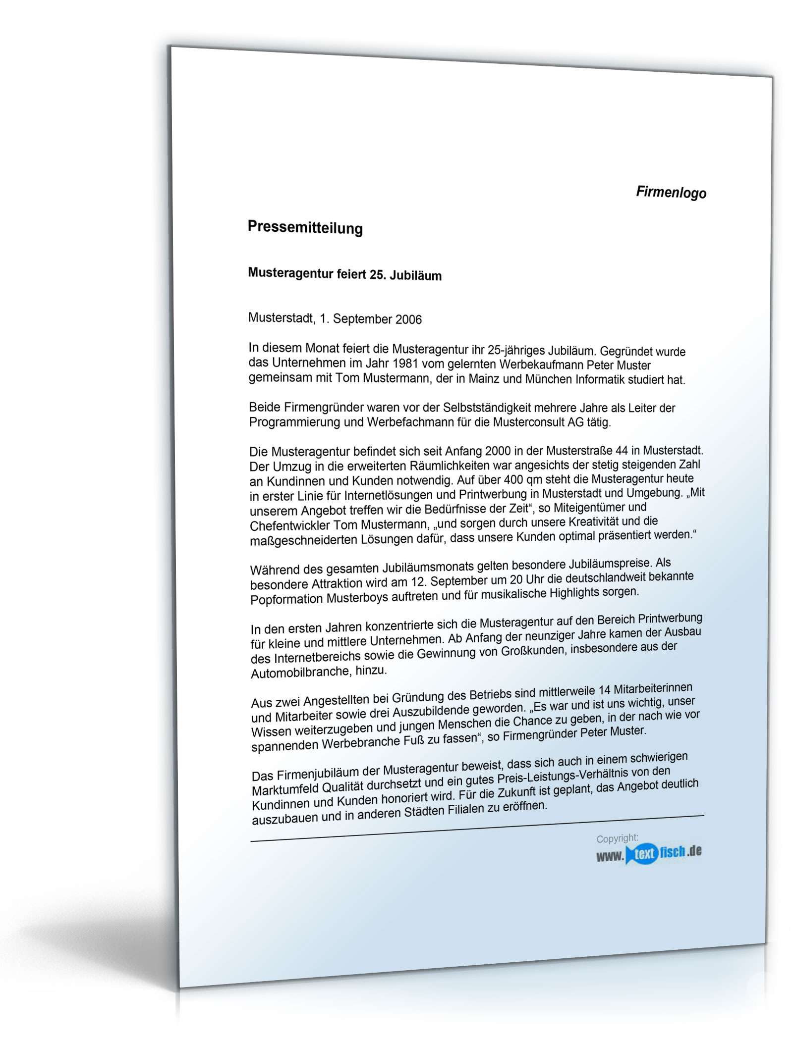 Pressemitteilung Firmenjubiläum (Werbeagentur)