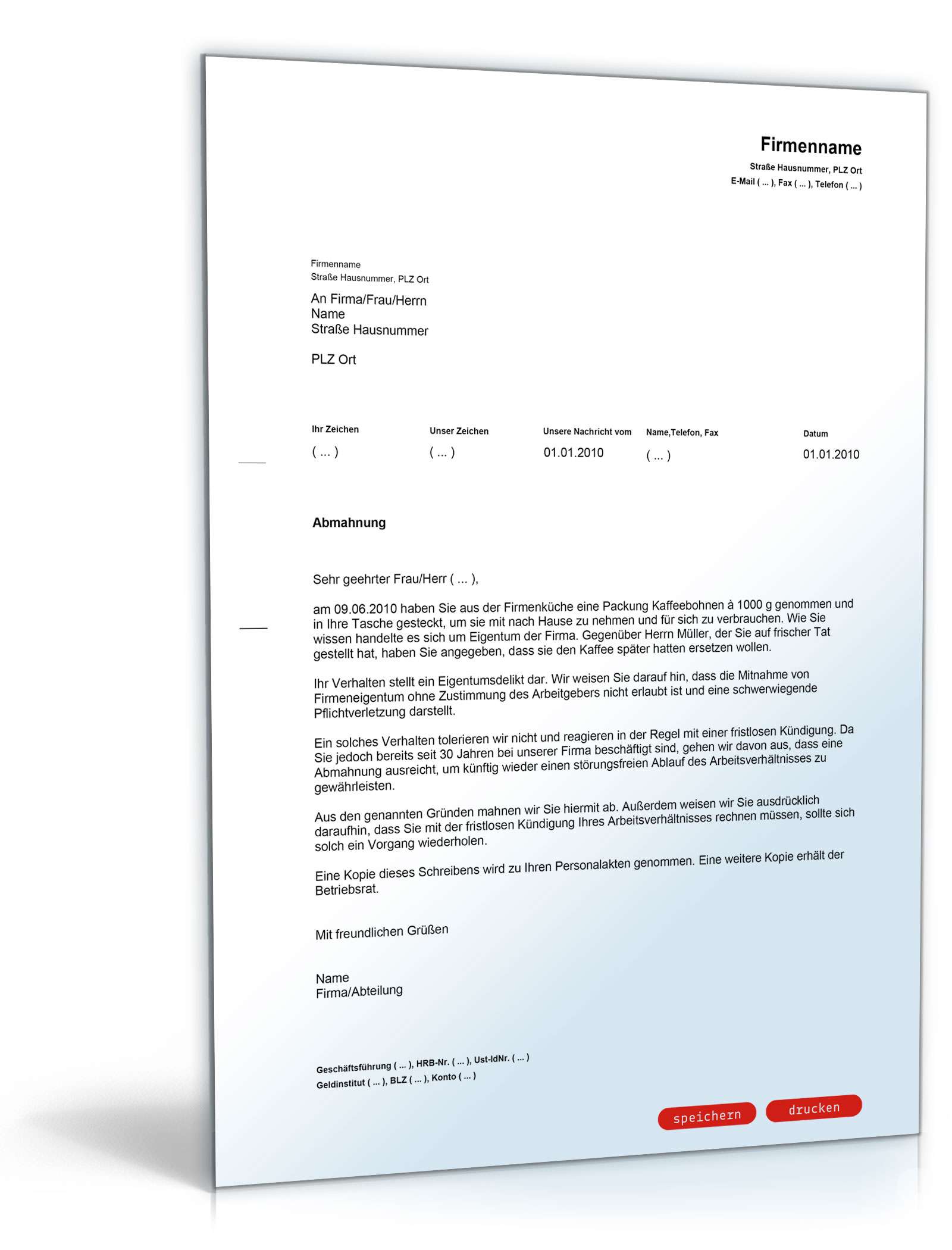 Abmahnung wegen Bagatelldelikt PDF