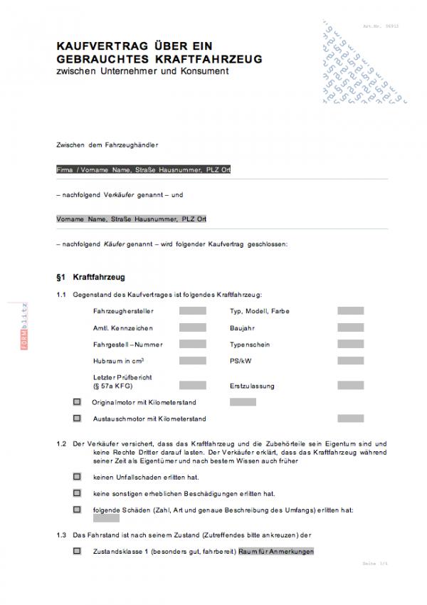 Kaufvertrag über ein gebrauchtes Kraftfahrzeug Word. Seite: 2
