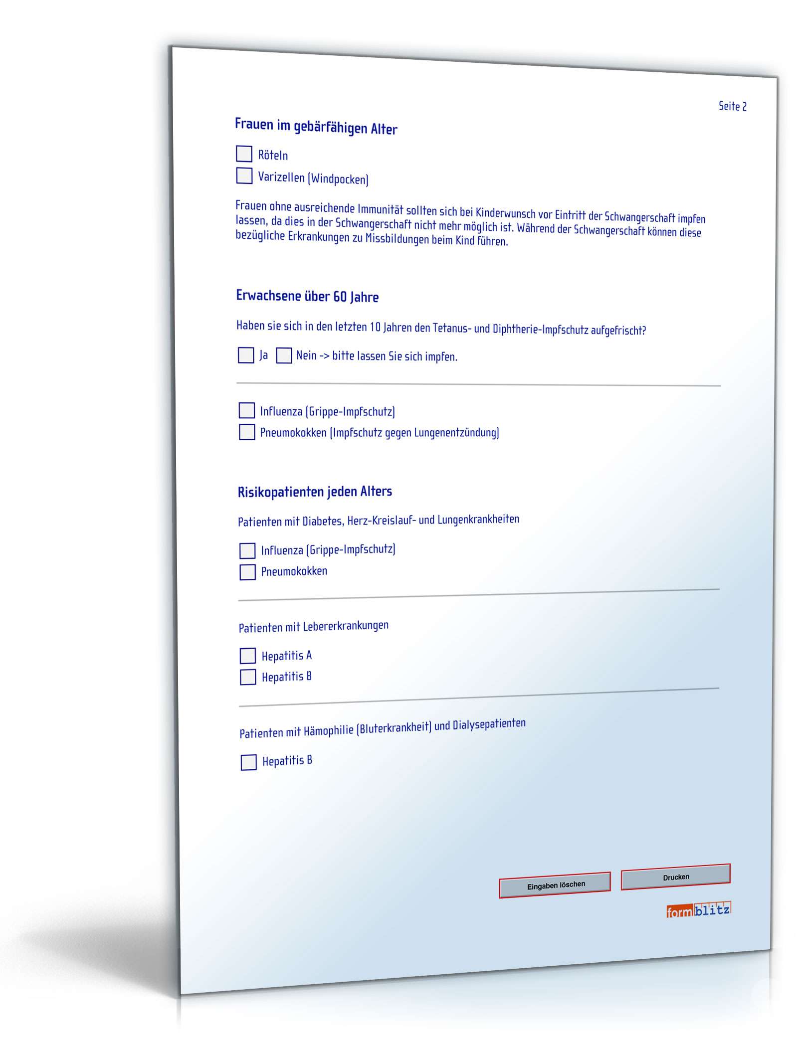 Checkliste Impfschutz PDF. Seite: 2