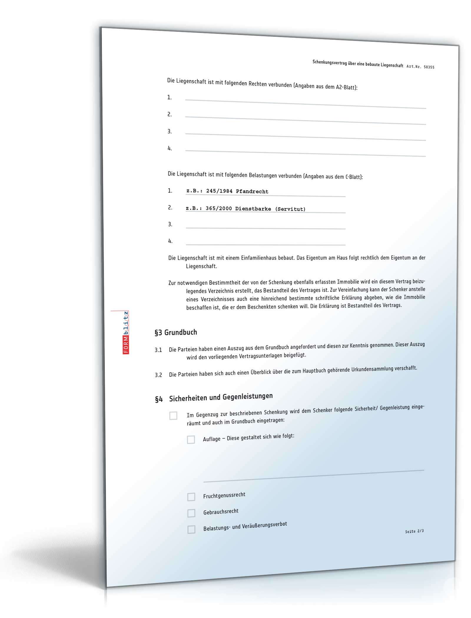 Schenkungsvertrag über eine bebaute Liegenschaft PDF. Seite: 2