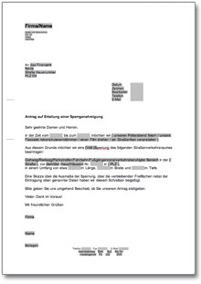 Antrag auf Genehmigung einer Straßensperrung (für Polterabend, Dreh etc.) Word