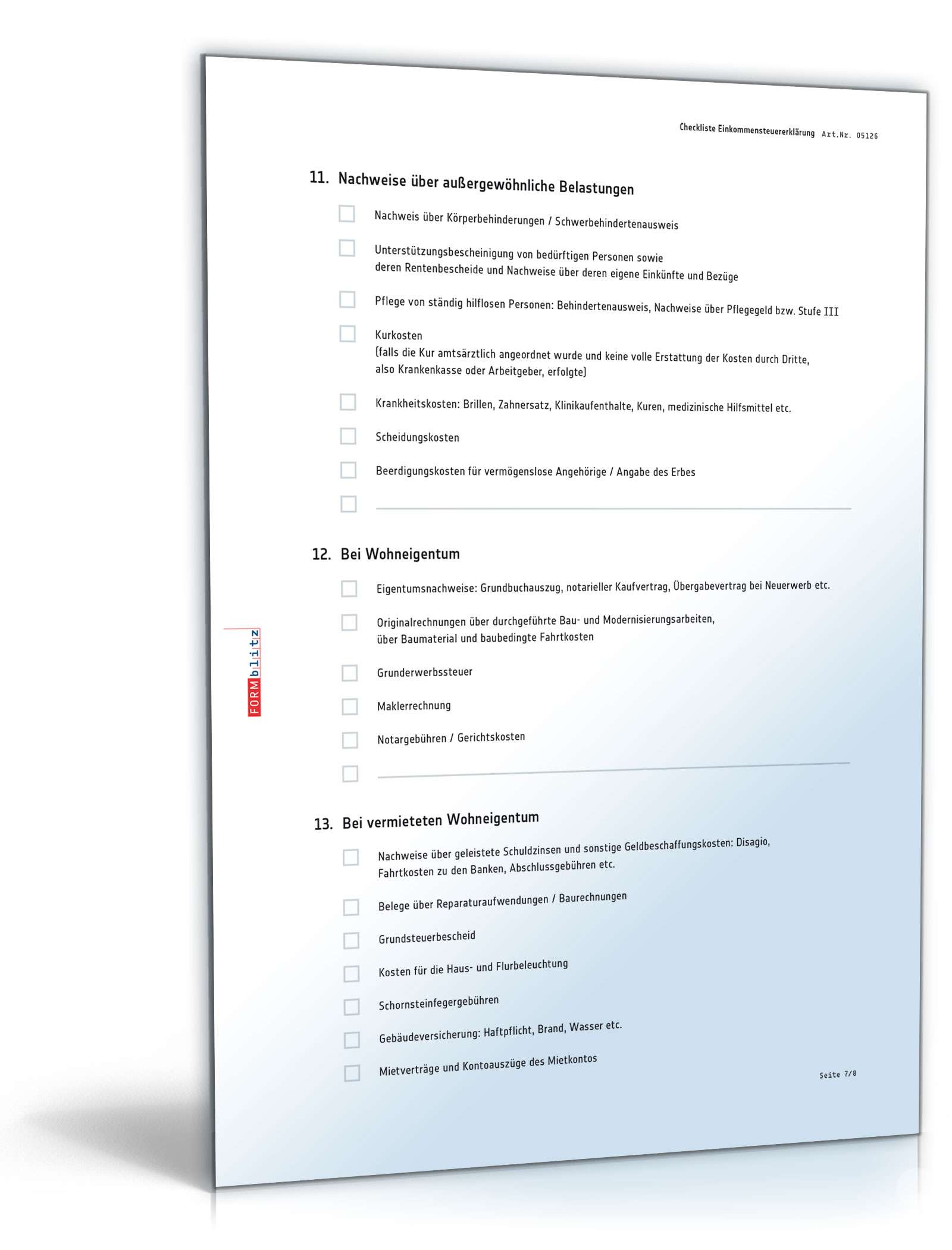 Checkliste zur Vorbereitung für ein Gespräch beim Steuerberater PDF. Seite: 7