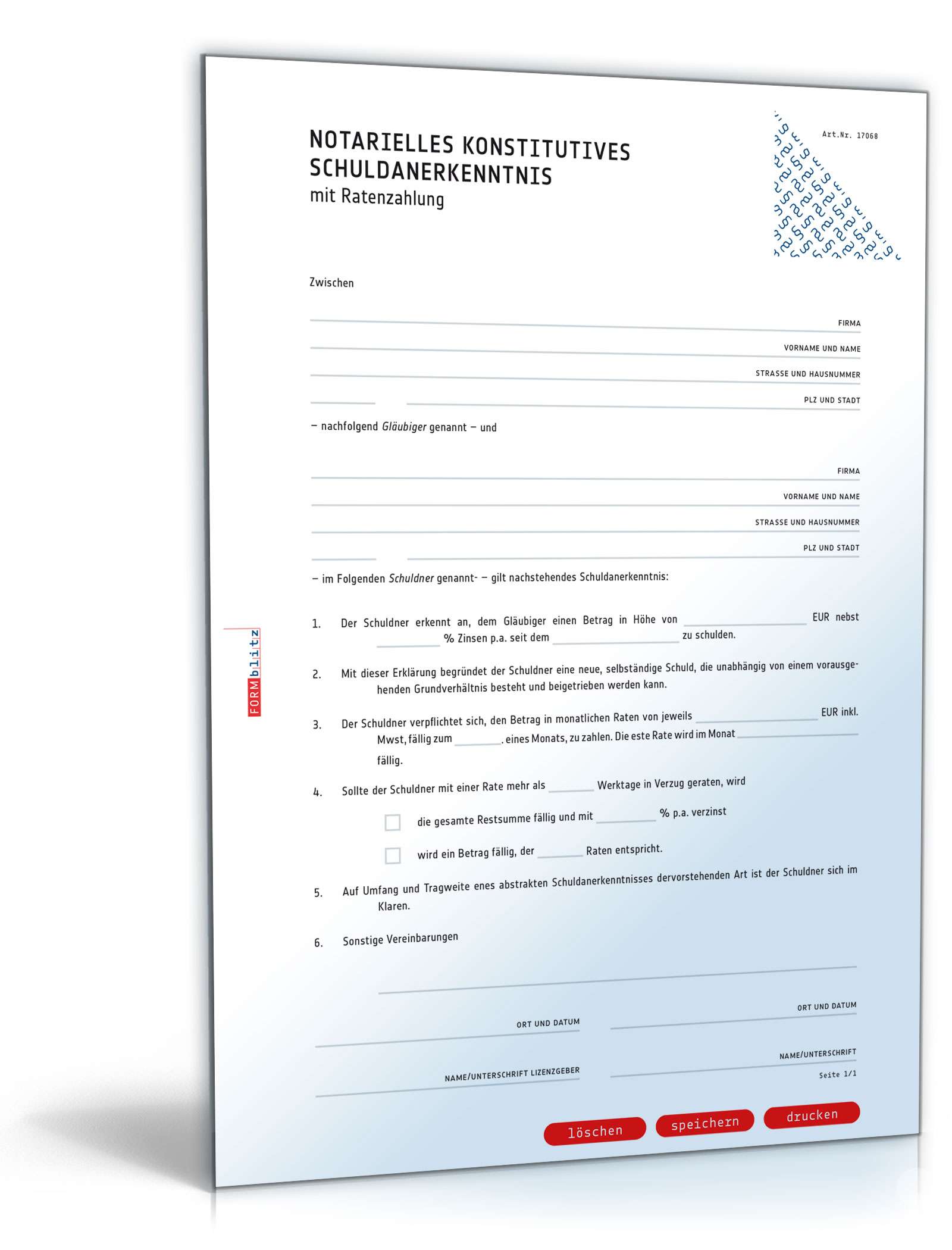Notarielles konstitutives Schuldanerkenntnis mit Ratenzahlung PDF