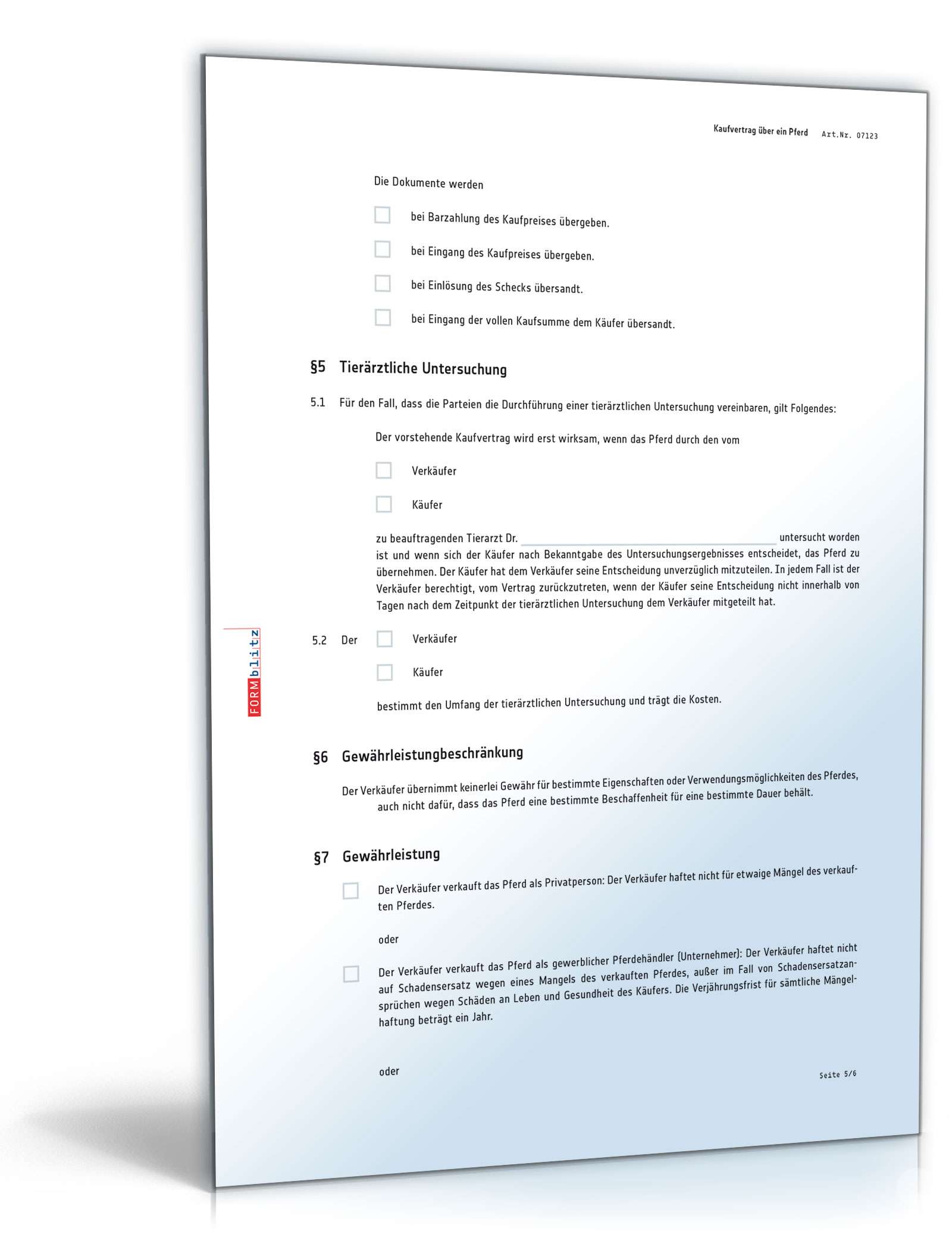 Kaufvertrag über ein Pferd PDF. Seite: 5