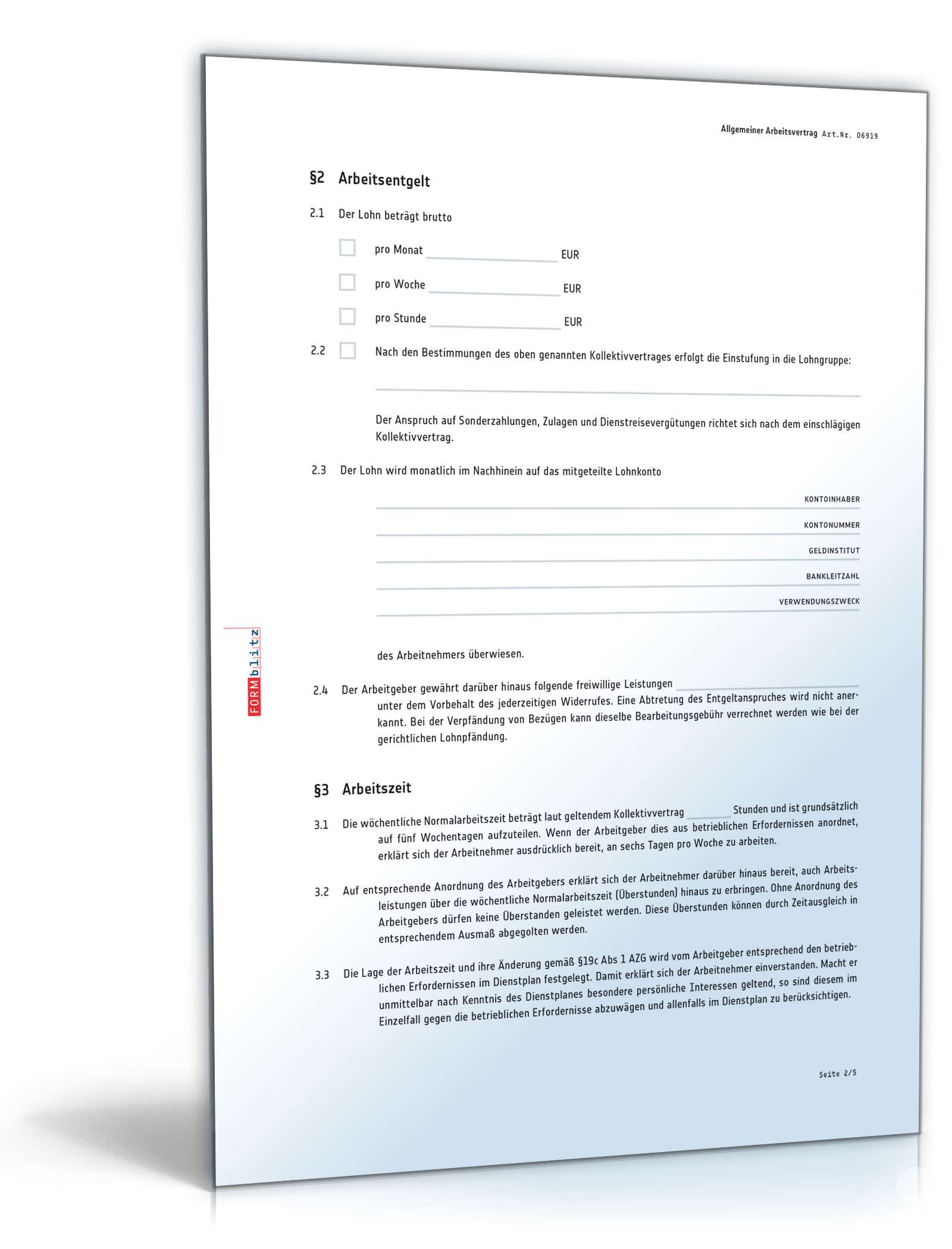 Allgemeiner Arbeitsvertrag PDF. Seite: 2