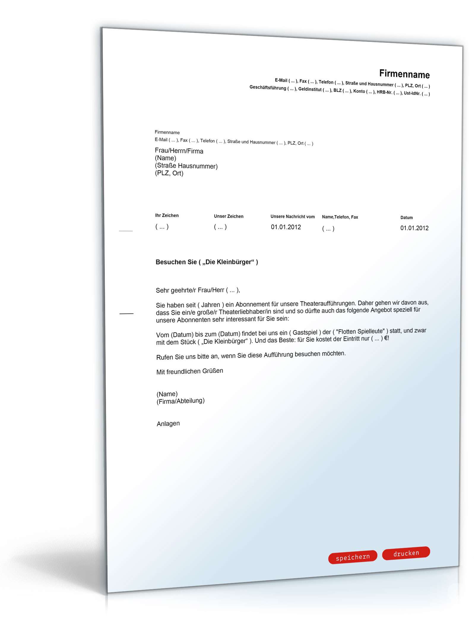 Werbebrief für eine Theateraufführung PDF