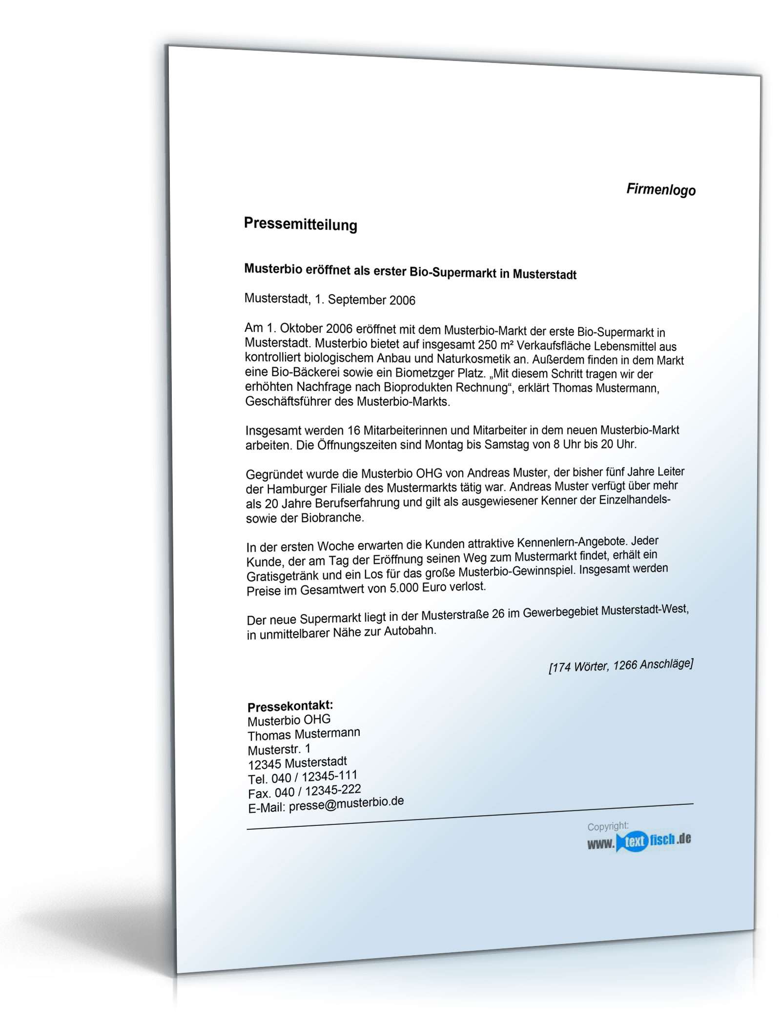 Pressemitteilung zur Eröffnung eines Bio-Supermarktes