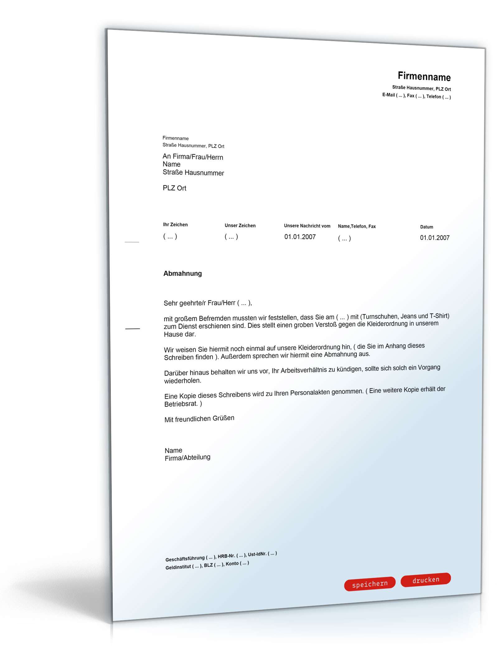 Abmahnung wegen unangemessener Kleidung PDF