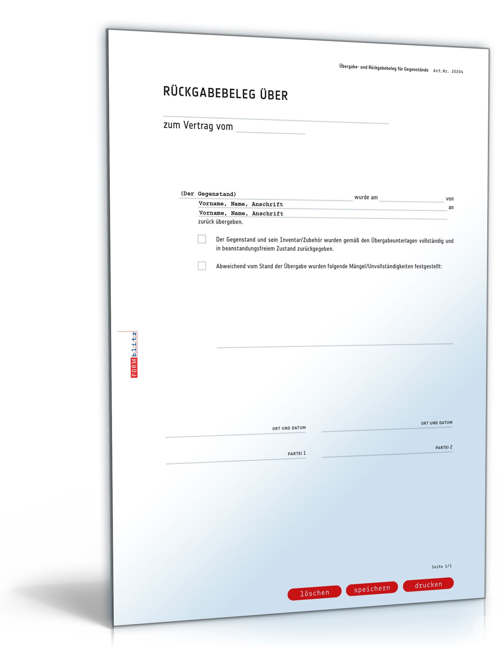 Übergabe- und Rückgabebeleg für Gegenstände PDF. Seite: 2