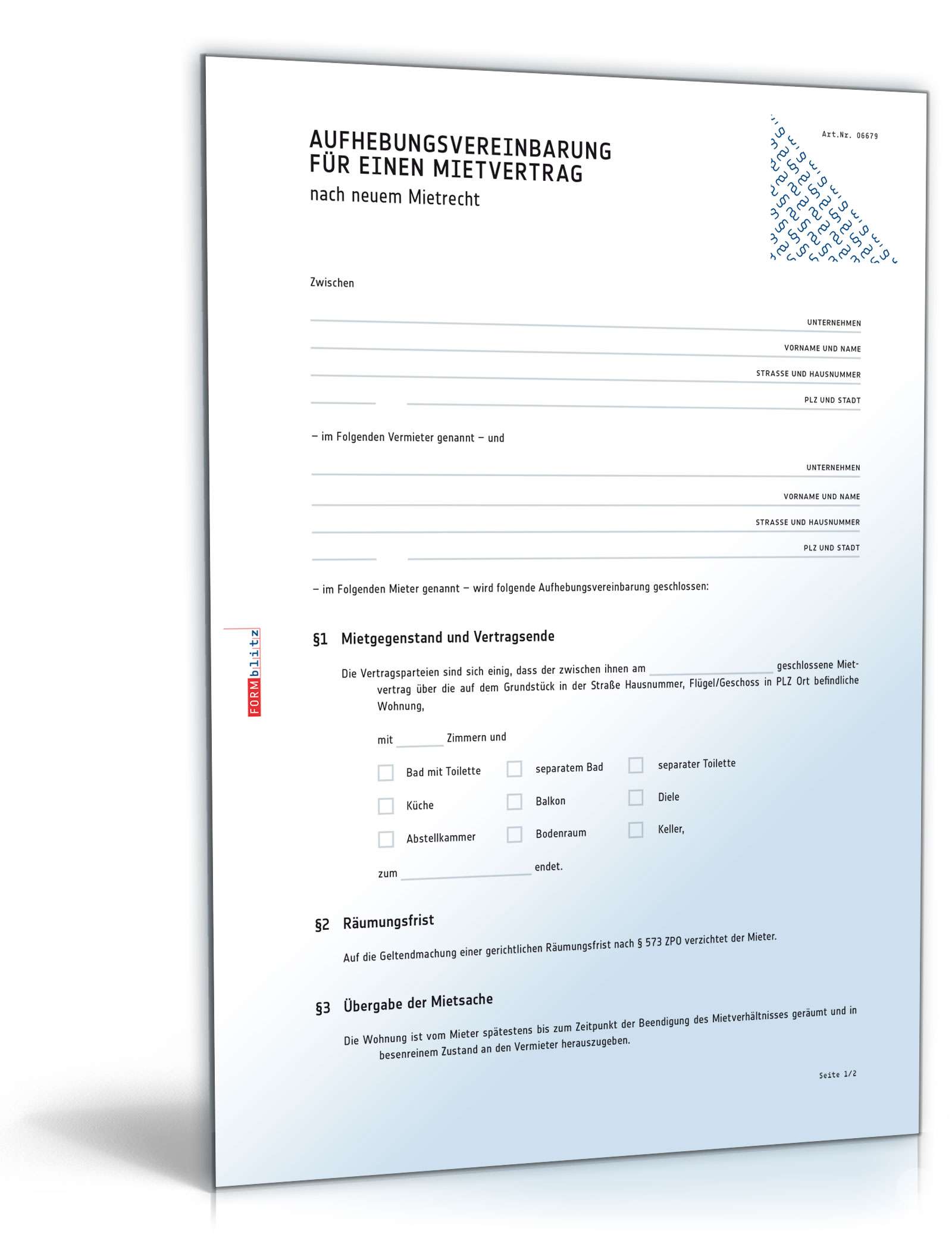 Aufhebungsvereinbarung für einen Mietvertrag PDF