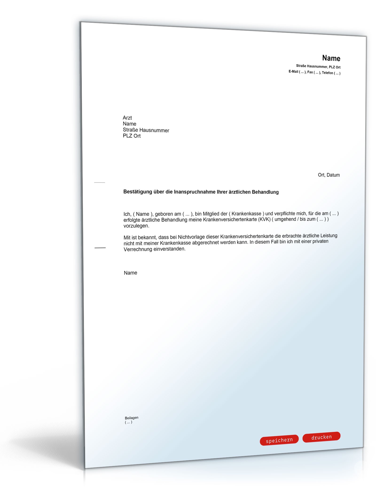Bestätigung der Inanspruchnahme einer vertragsärztlichen Behandlung PDF
