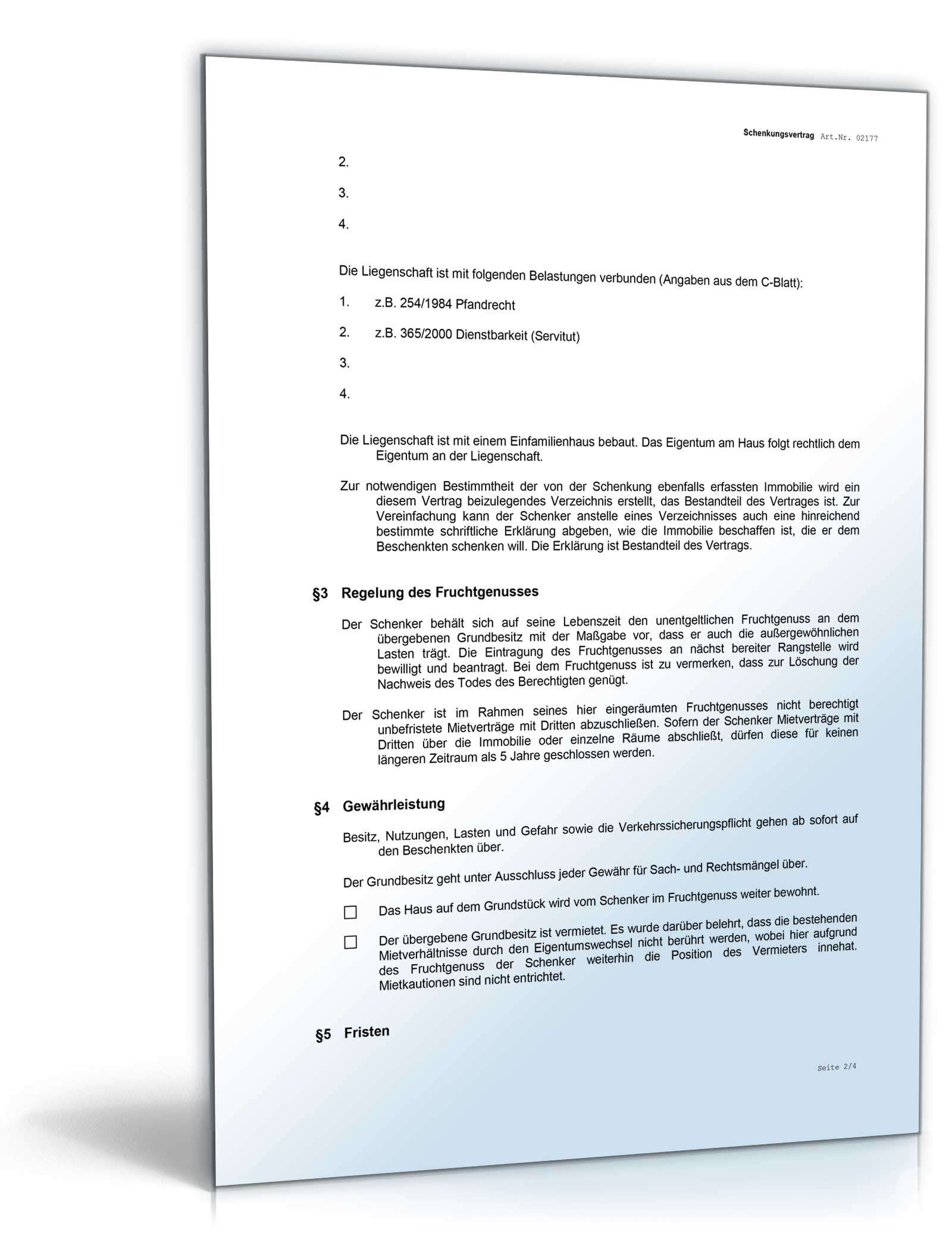 Schenkungsvertrag über eine bebaute Liegenschaft mit Fruchtgenuss Word. Seite: 3