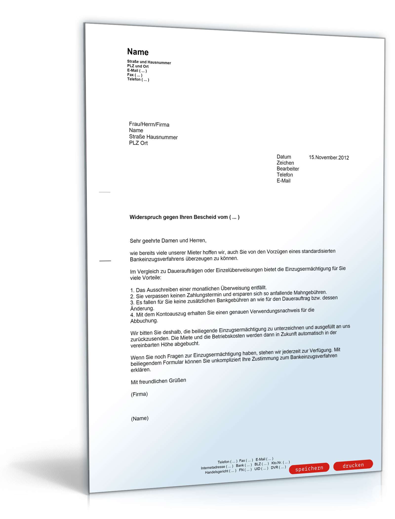 Bitte um Erteilung einer Bankeinzugsermächtigung PDF