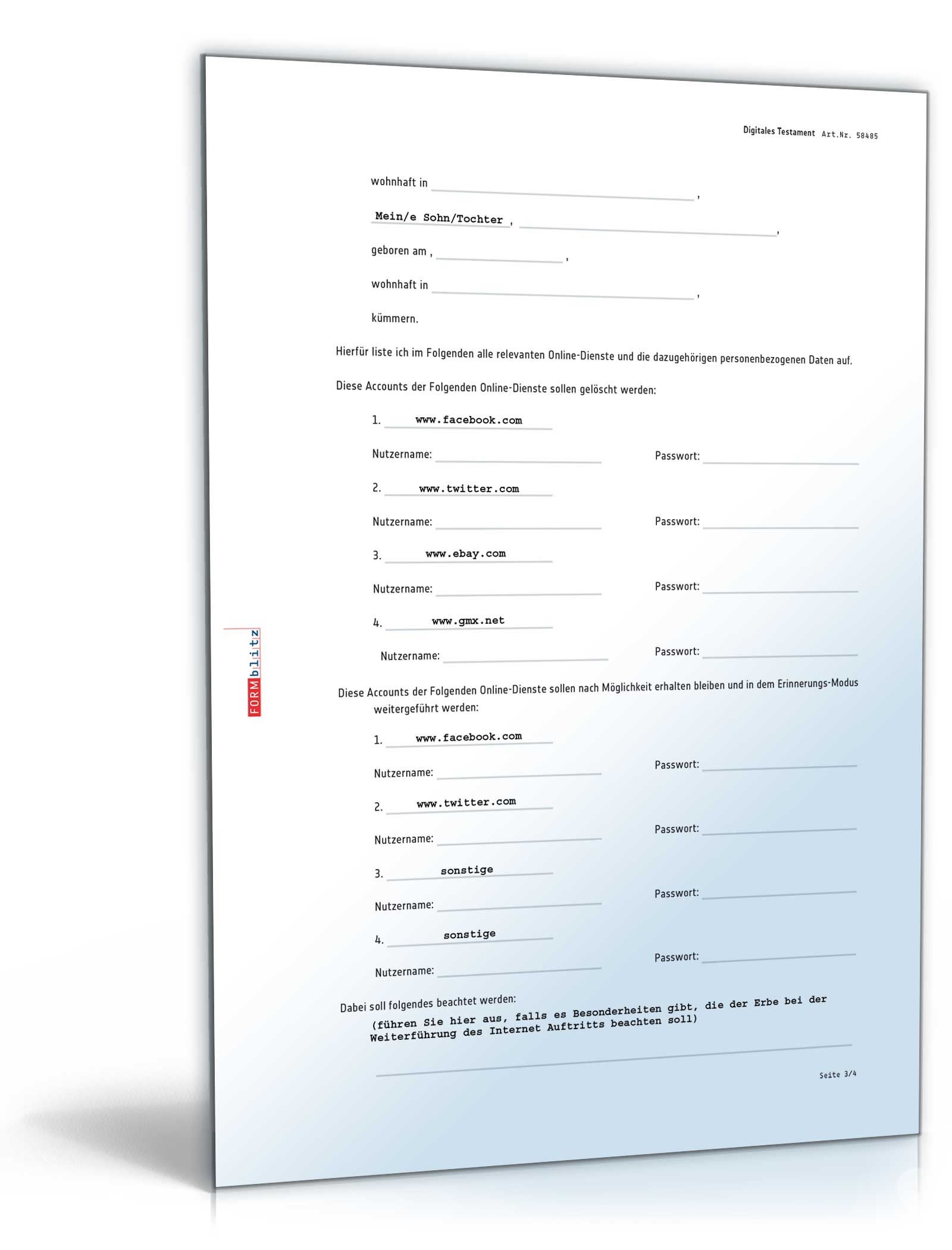 Digitales Testament + Ratgeber Excel. Seite: 3