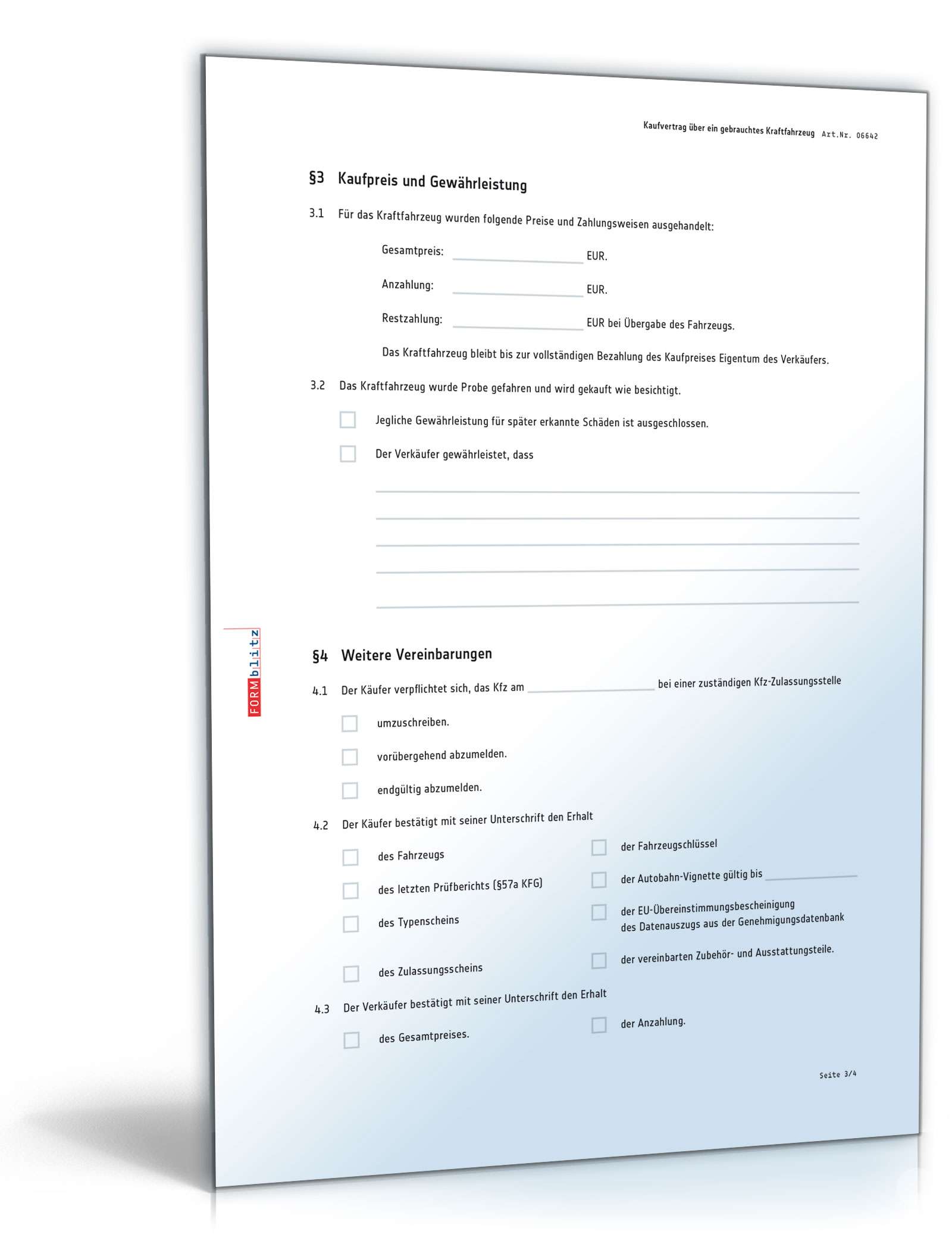 Kaufvertrag über ein gebrauchtes Fahrzeug PDF. Seite: 3