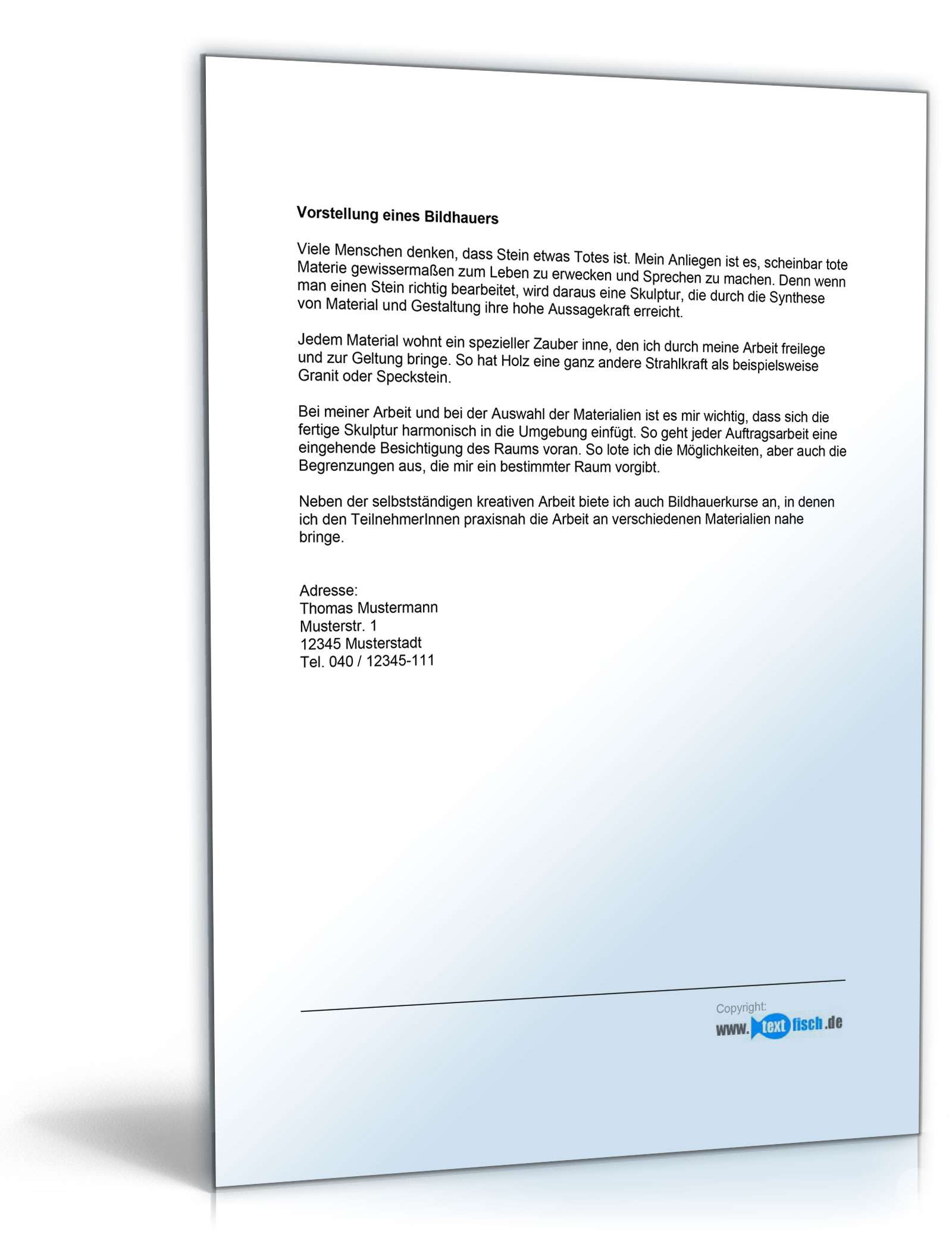 Werbetext für einen Bildhauer