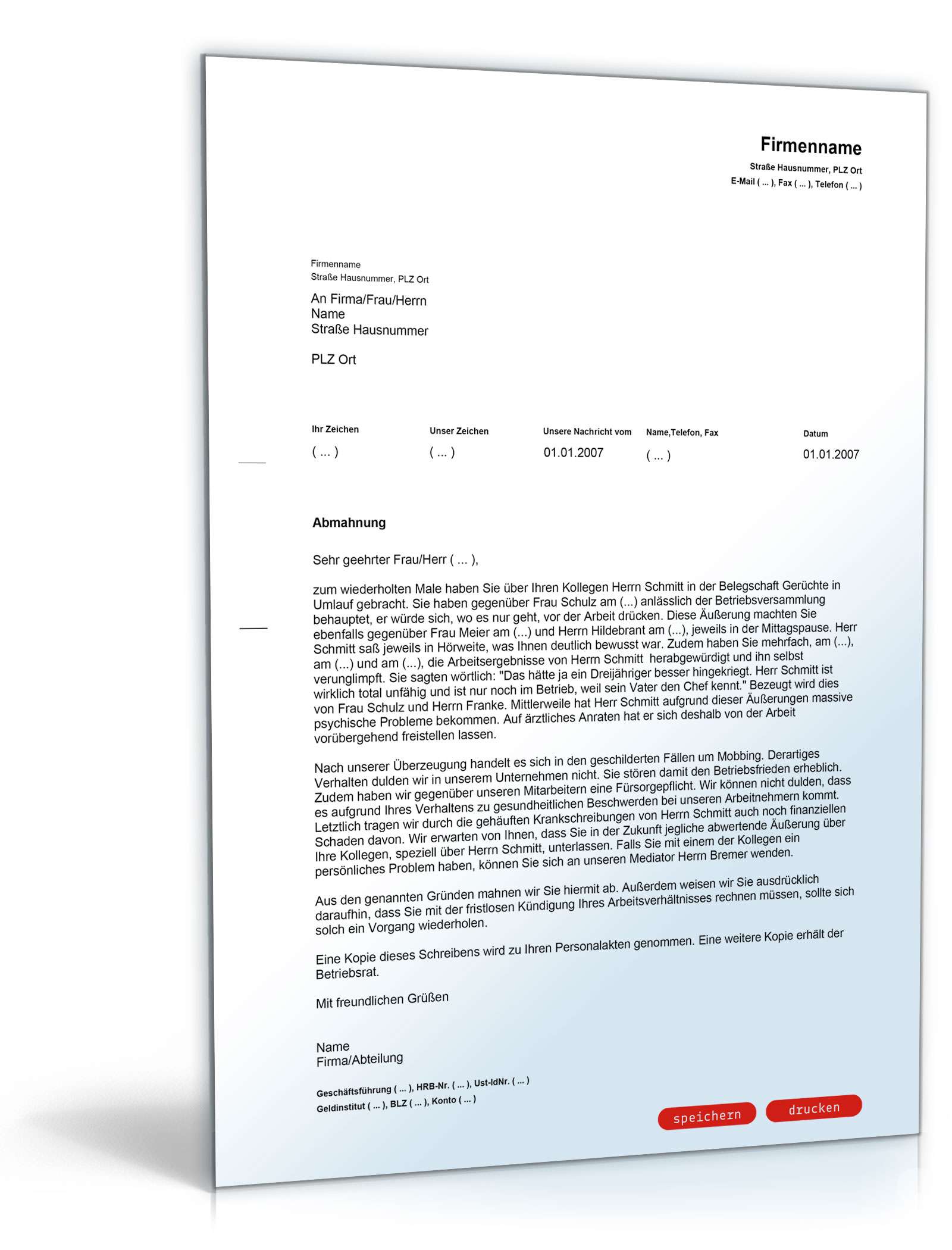 Abmahnung wegen Mobbing PDF