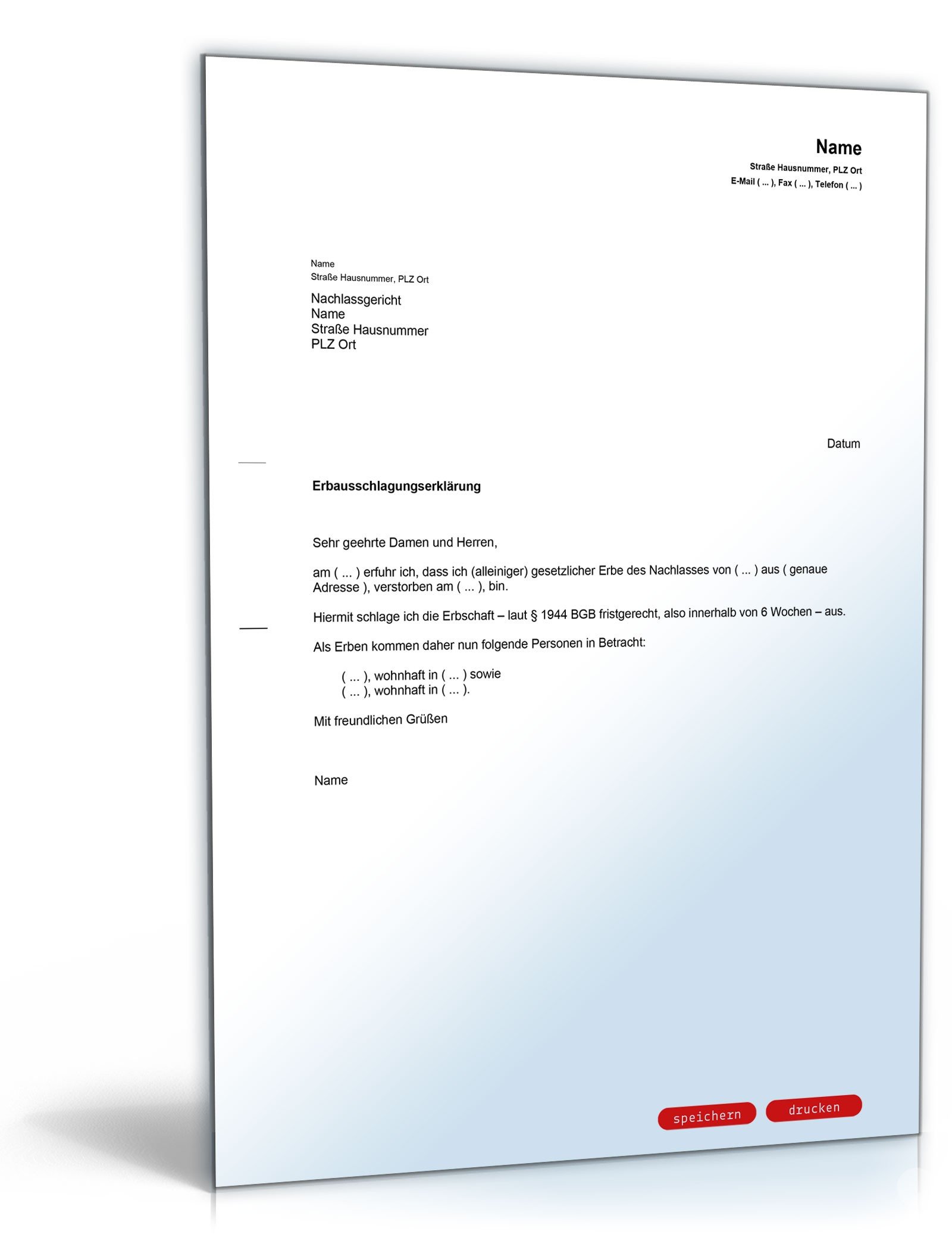 Ausschlagung Erbschaft