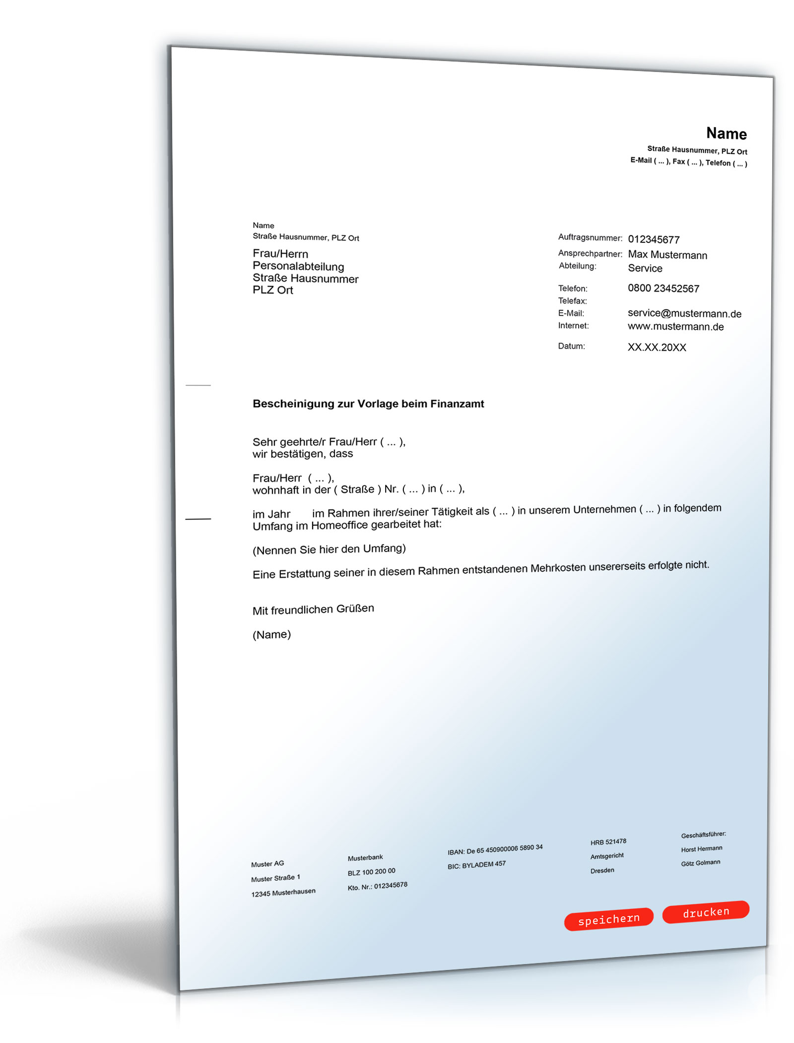 Arbeitgeberbescheinigung Homeoffice